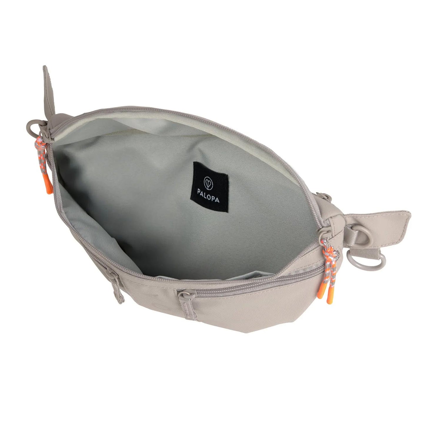Palopa Bumbag Emma in taupe  – Innenansicht mit Fächern, erhältlich bei Petperten Karlsruhe