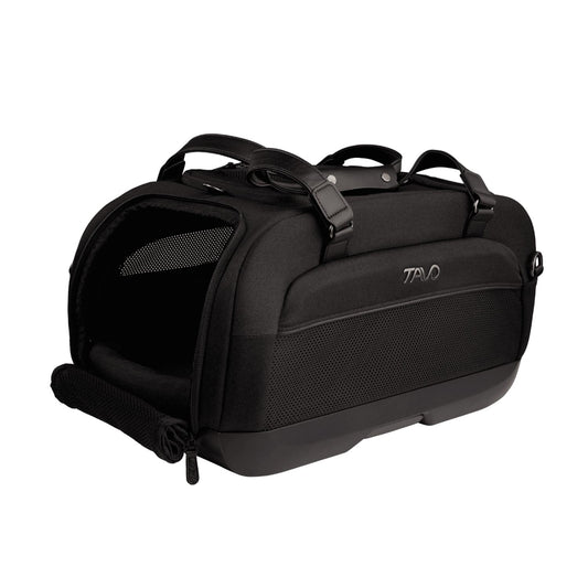 Tavo Pets Dupree II Transporttasche Onyx vorne offen mit Sommereinsatz, Seitenaufprallschutz für Hunde und Katzen, mit Isofix-Befestigung, Sicherheitstest, Beratung bei Petperten Karlsruhe