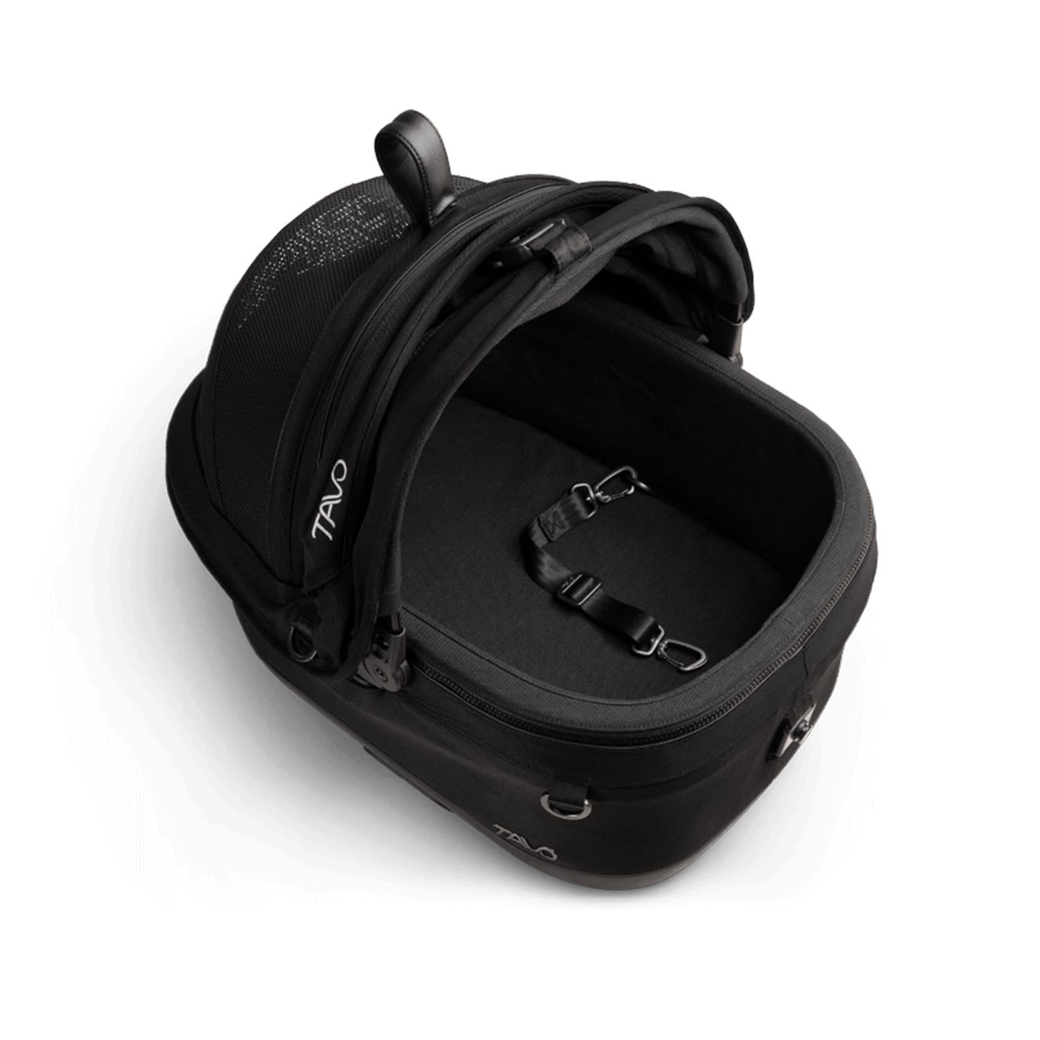 Tavo Pets Maeve Iso5x Transporttasche Onyx, offen mit Sommereinsatz für Hunde und Katzen mit Isofix-Befestigung, Sicherheitstest, Beratung bei Petperten Karlsruhe