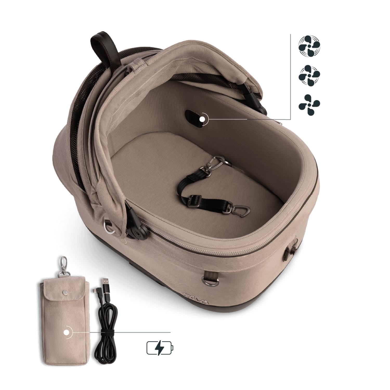 Tavo Pets Maeve Wind 5x fawn offen, Transporttasche für Hunde und Katzen mit Isofix-Befestigung, Sicherheitstest, Beratung bei Petperten Karlsruhe